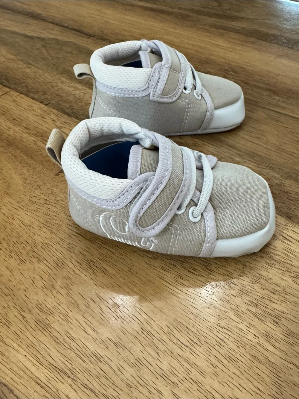 Neutral Beige Baby Walker Sneakers with Elephant Stitch